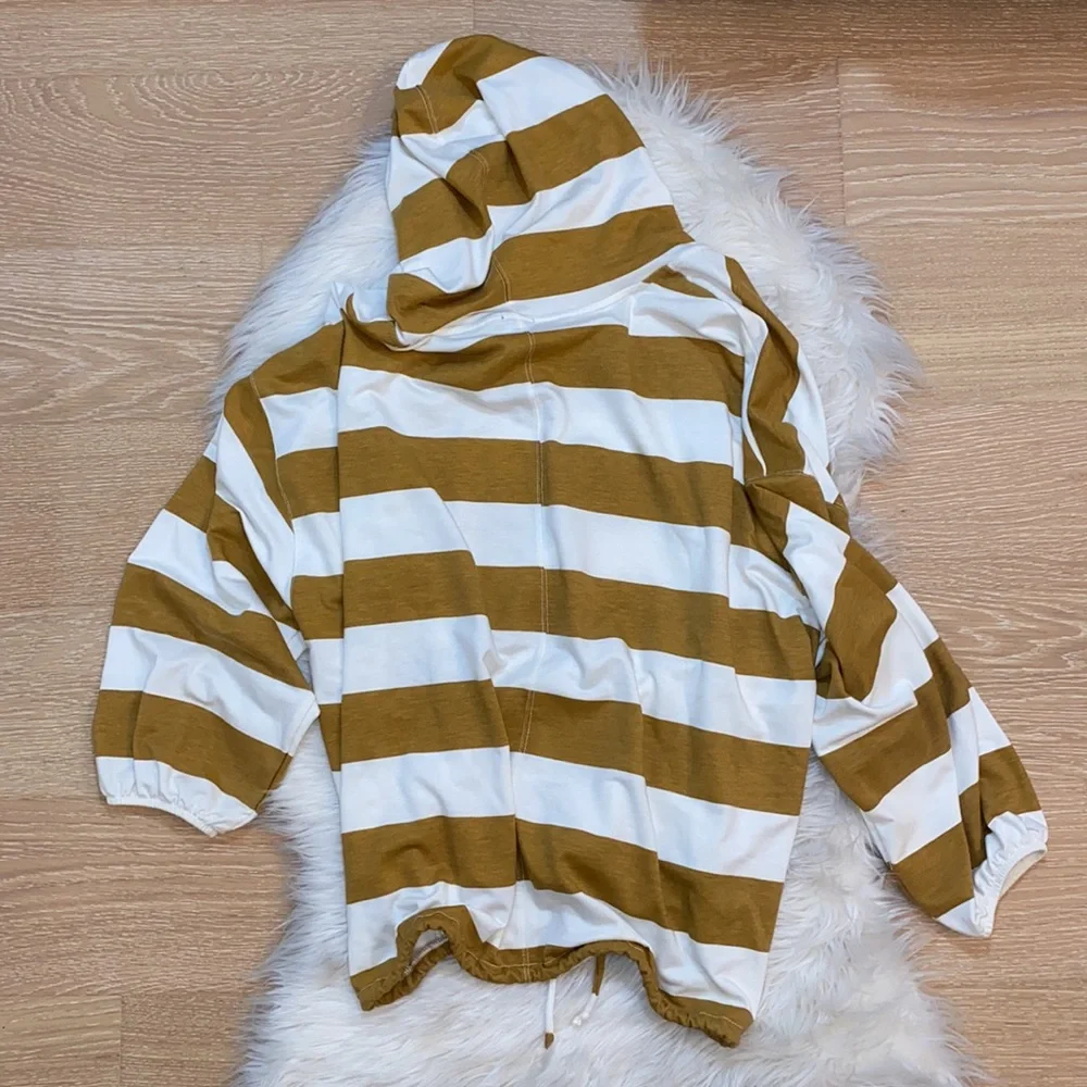 {aerie} striped hoodie • mustard/white • size large - Picture 5 of 5